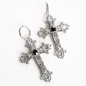 NEW Dolls Kill Silver Gothic Witchy Medieval Renaissance Style Cross Earrings